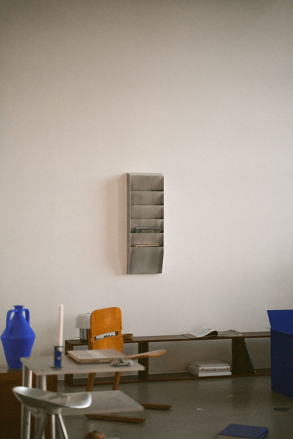 Thumbnail: Wall Mounted Magazine Rack in Rough Polished Aluminum