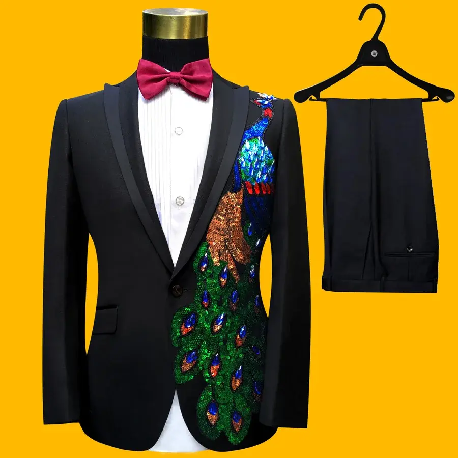 Thumbnail: New Black Wedding Groom Tuxedos Suit Men