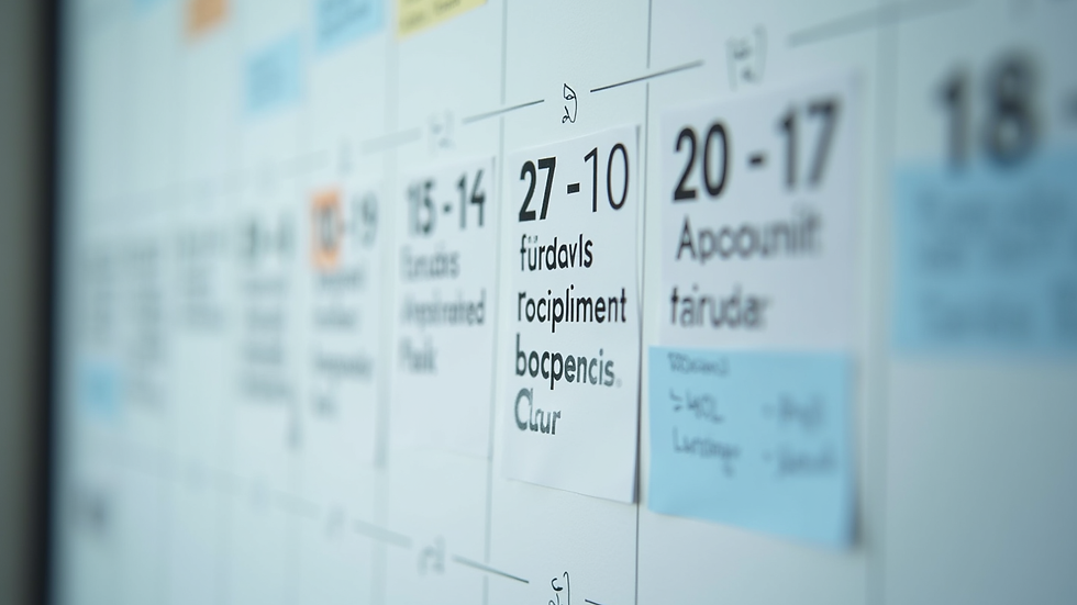 Close-up view of a calendar with scheduled virtual appointments marked