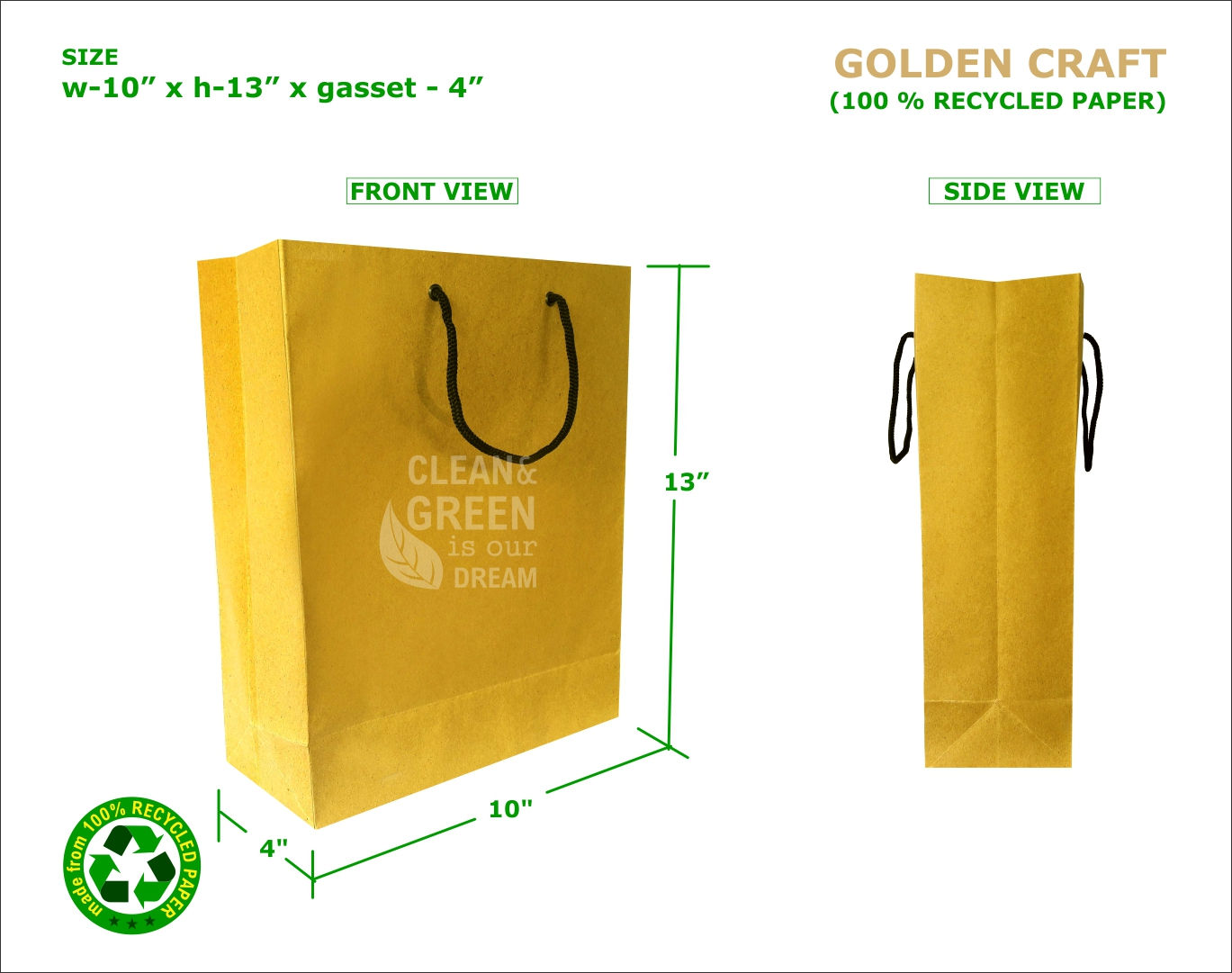 Golden Craft - w-10" x h-13" x gasset-4"