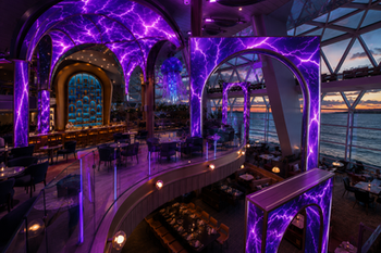 Candlelight is a media architecture piece created with 5D Scenic for The Bazaar (Celebrity Xcel). Instead of narrating, it uses digital light as an atmosphere to model the space and subtly backdrop gatherings. Along with Tunnel and Chamber, it serves as a silent visual companion for live music shows.