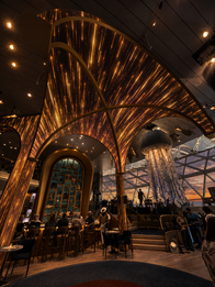 Candlelight is a media architecture piece created with 5D Scenic for The Bazaar (Celebrity Xcel). Instead of narrating, it uses digital light as an atmosphere to model the space and subtly backdrop gatherings. Along with Tunnel and Chamber, it serves as a silent visual companion for live music shows.