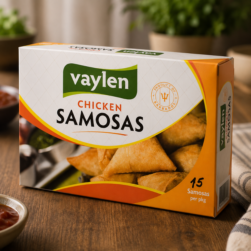 Vaylen samosas frozen food packaging Printed by COT Holdings Ltd in Barbados and the Caribbean