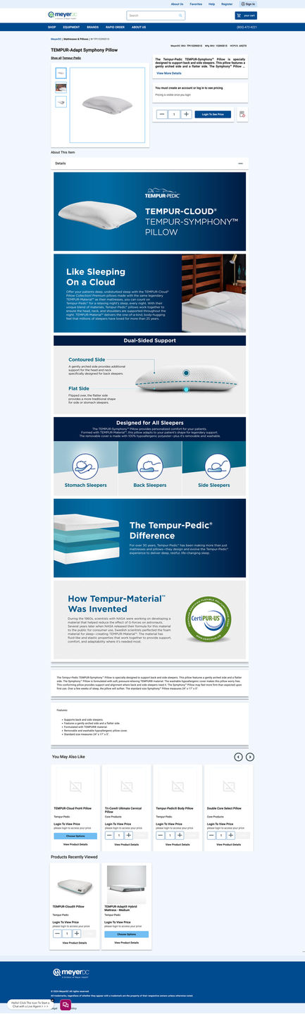 TempurPedic product page on MeyerDC