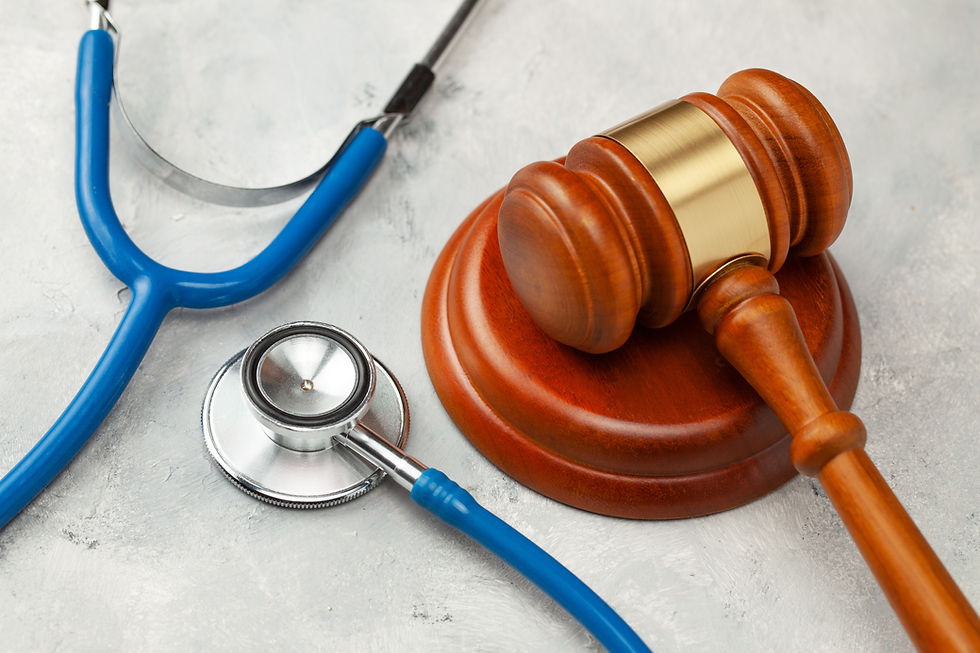 Judge gavel and stethoscope. The law in