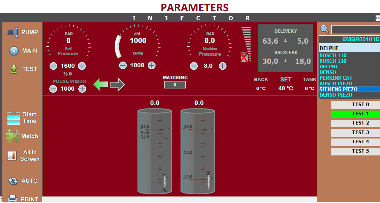 COMMON RAIL INJECTORS TEST PLANS FOR (BOSCH 110/BOSCH 120/BOSCH PIEZO/DELPHI/DEN