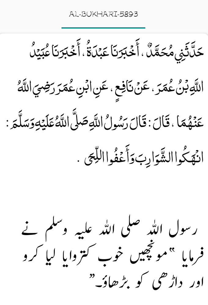 Bukhari #5893 monchy katrwao darhi barha