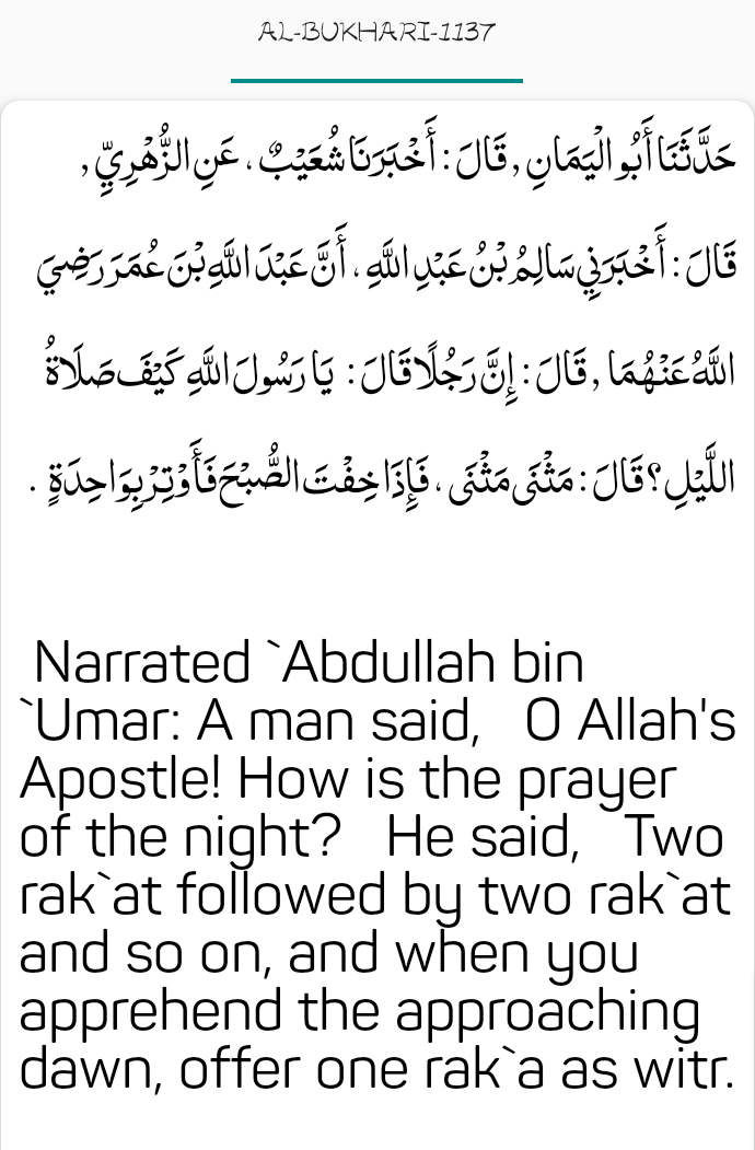 Bukhari #1137 making witr the last praye