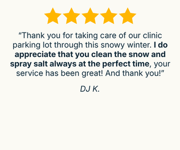 Five-star review from DJ K. praising snow removal services.
