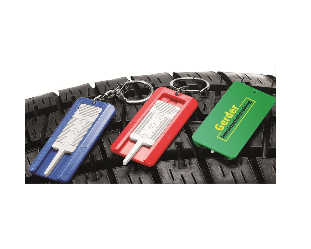 Reifenprofilmesser mit Schlüsselring in drei Farben