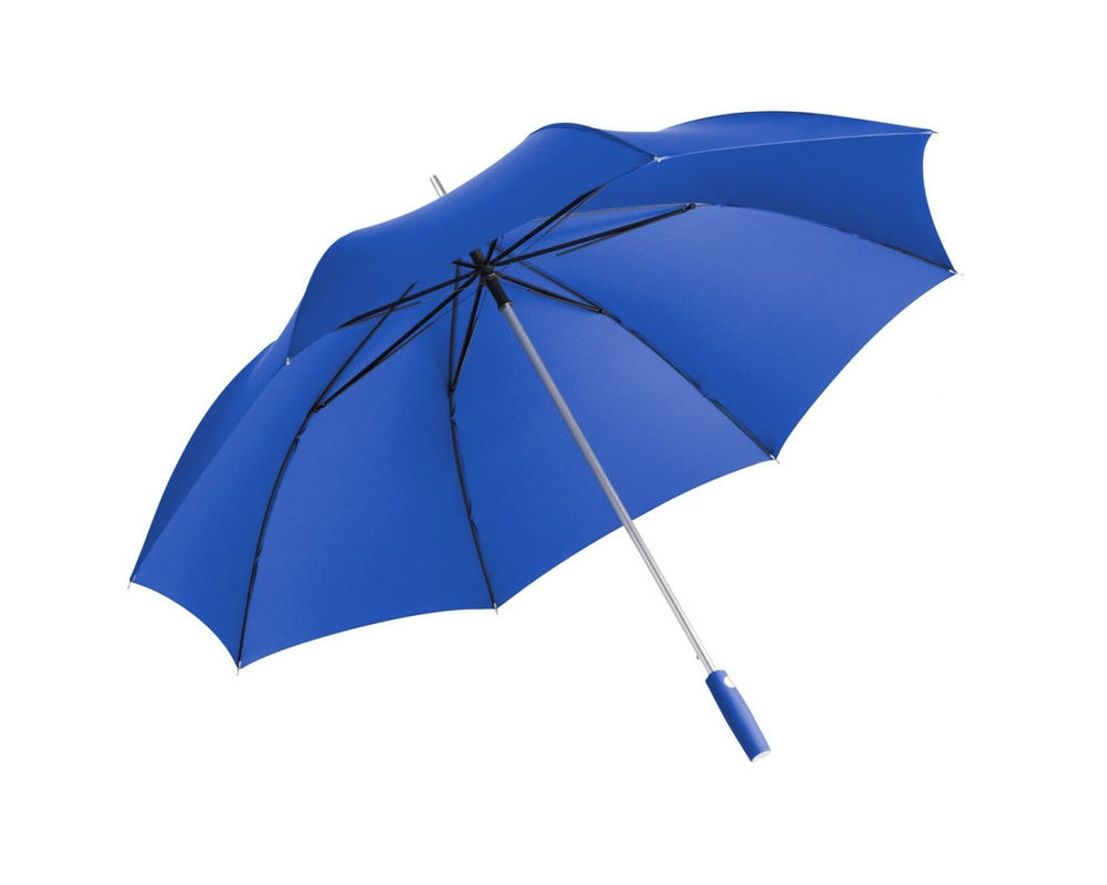 großer blauer Gästeschirm mit blauem Griff