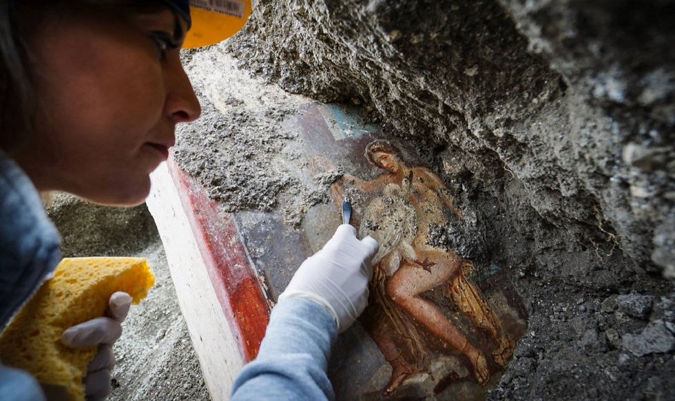 mural encontro nas ruínas de Pompéia, soterrado há mais de 2000 anos