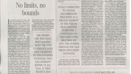 Incarcerated YPEI Students Make History in the Yale Daily News