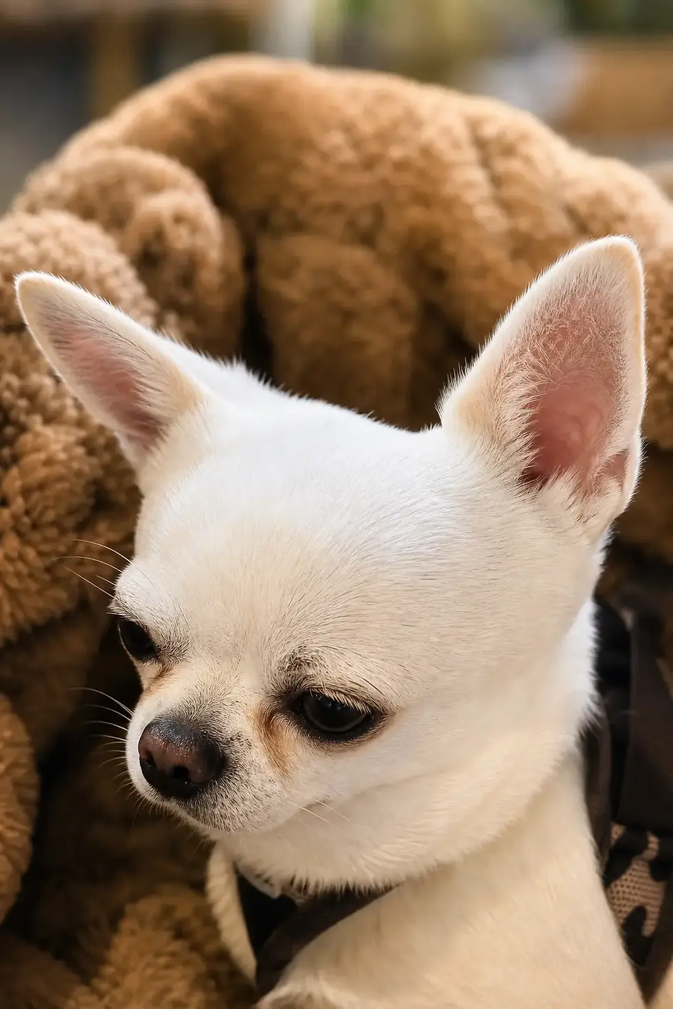 Chihuahua Orlando schaut ruhig und aufmerksam in die Kamera, passend zum Ratgeber über Hundekrankheiten, Symptome und Warnzeichen.