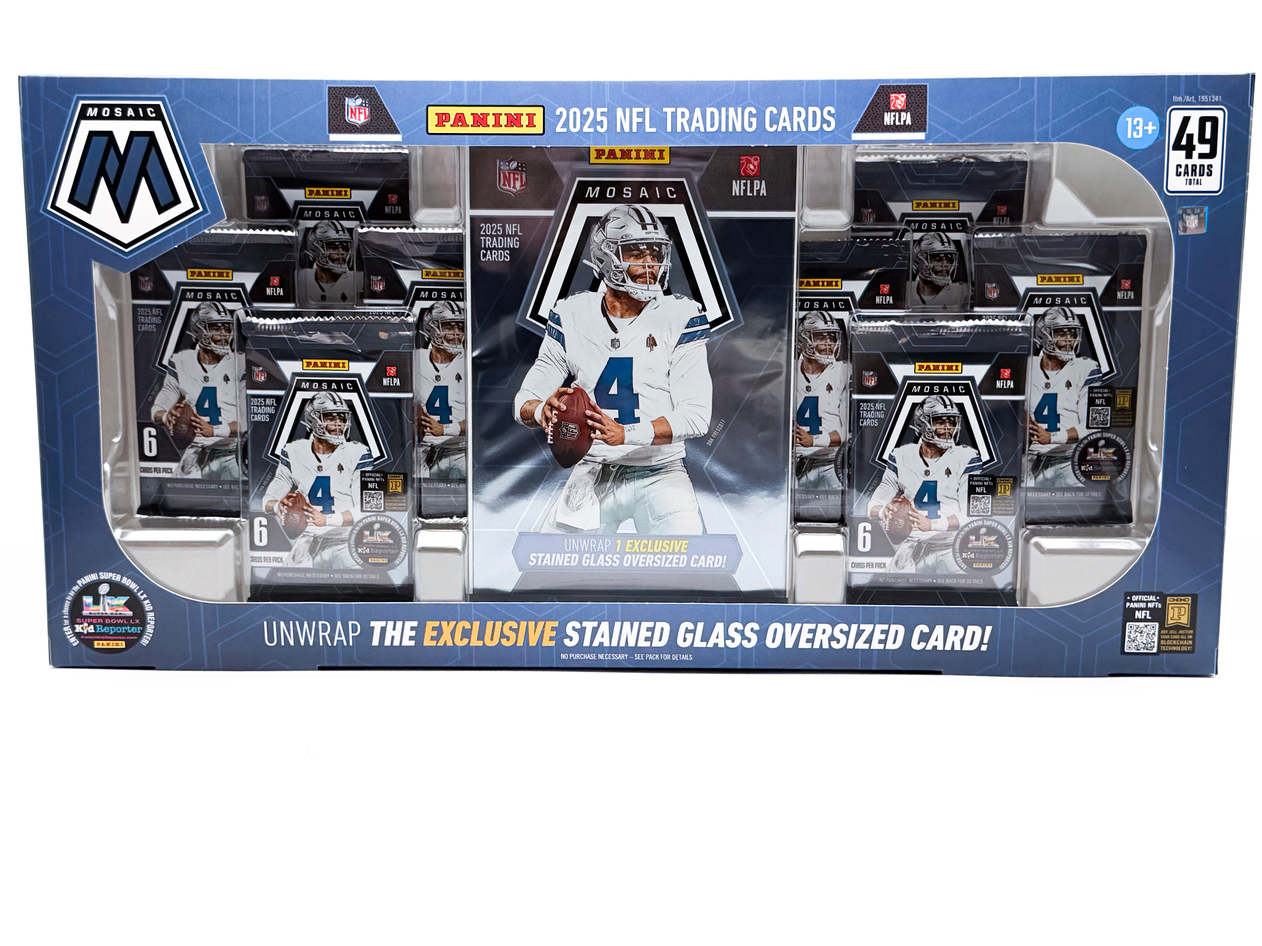2025 Panini Mosaic NFL Football Blaster w Exclusive Stained Glass oversized card
