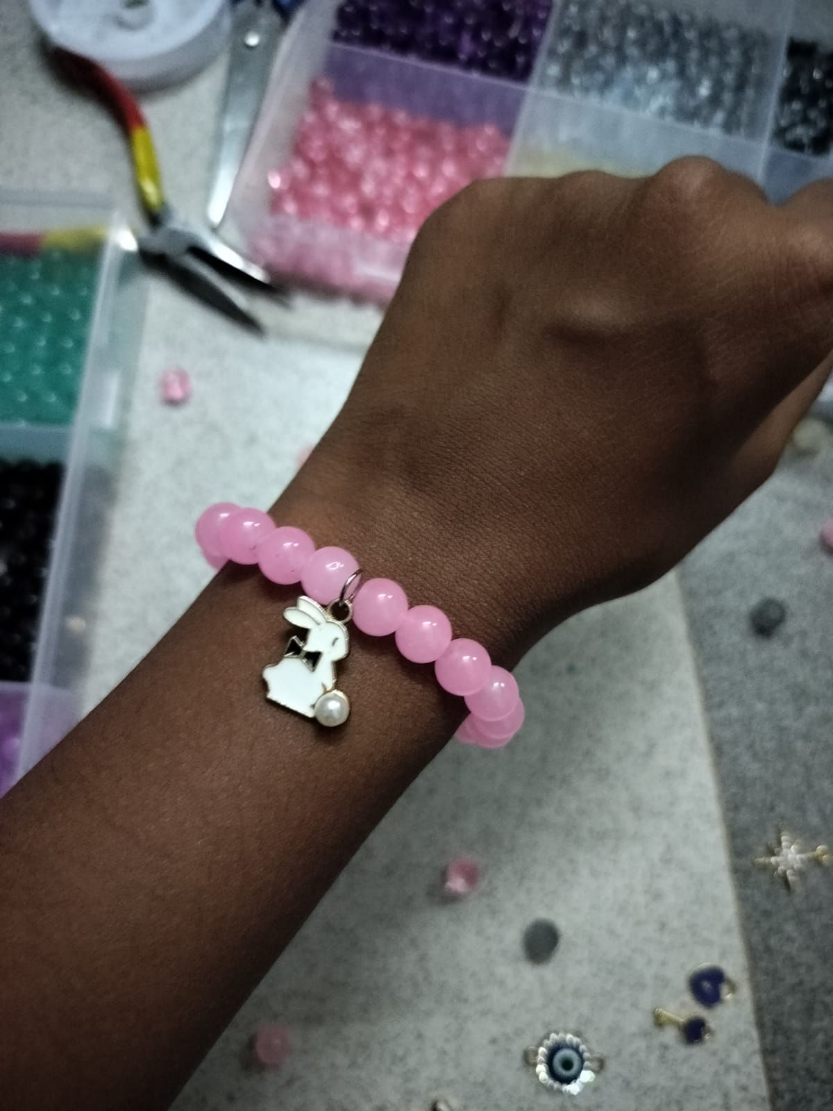 Aesthetic light pink rabbit bead bracelet