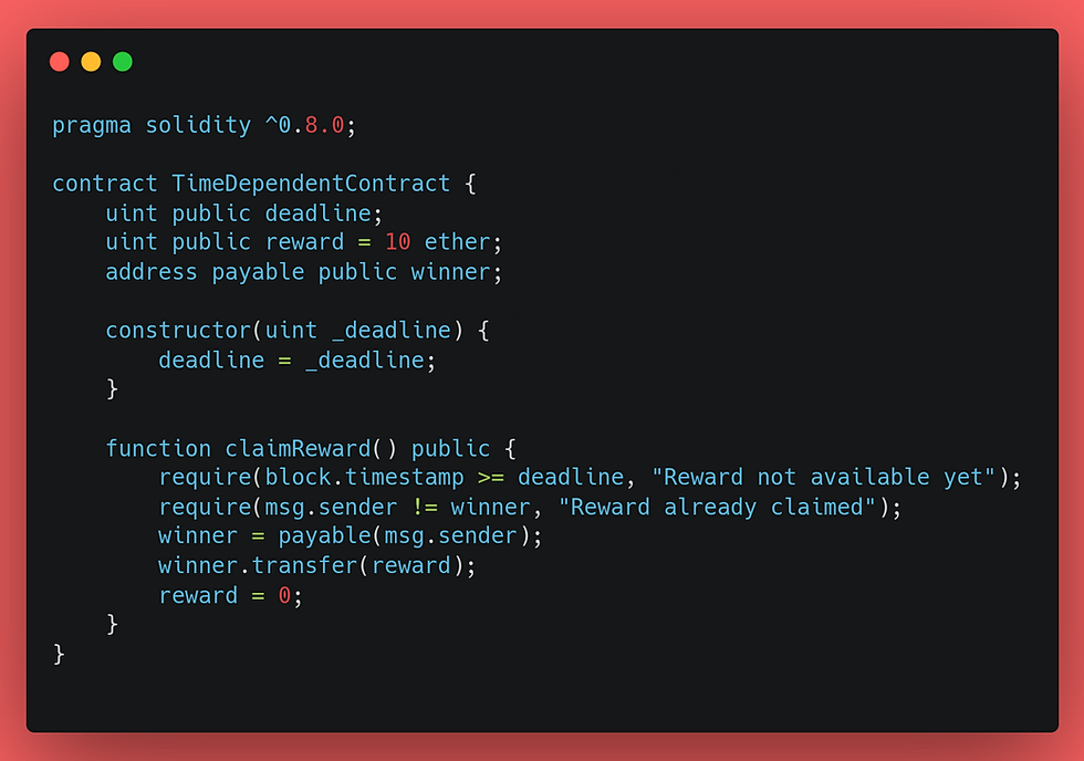 Vulnerable code example for time dependence attacks