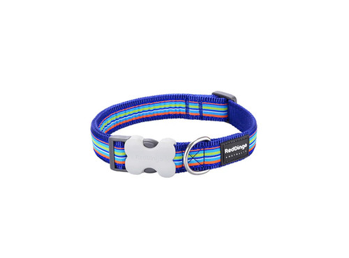 Red Dingo Adjustable Dog Collar Dark Blue Stripes Treats Dogs
