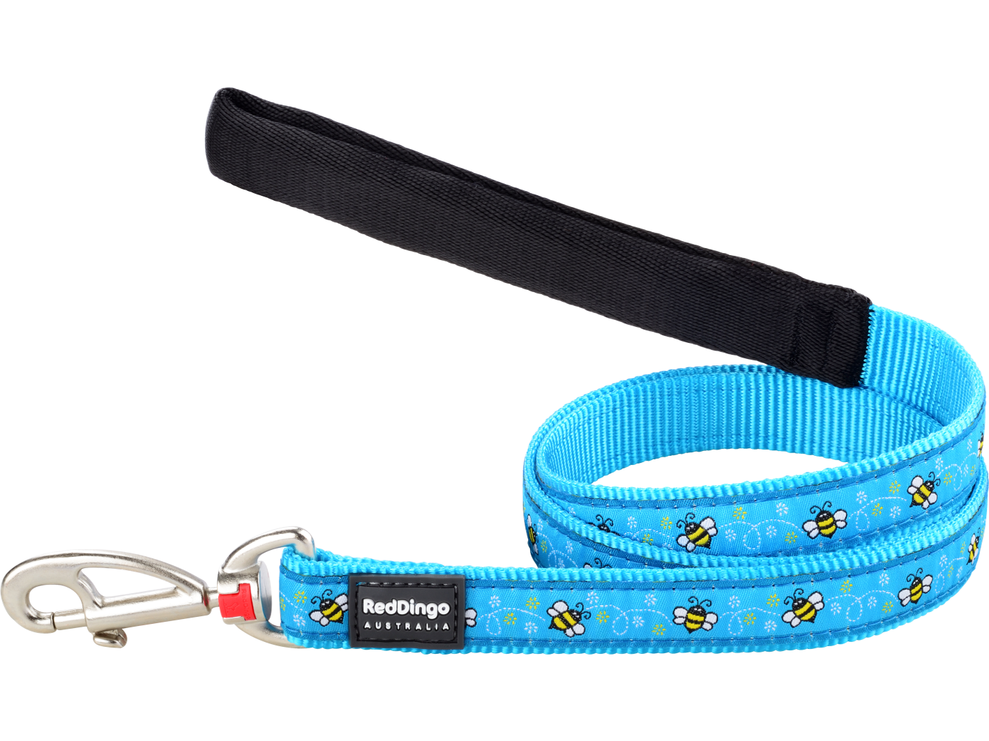 Red Dingo Dog Lead in Bumblebee Turquoise colour with padded handle and quick release clip.