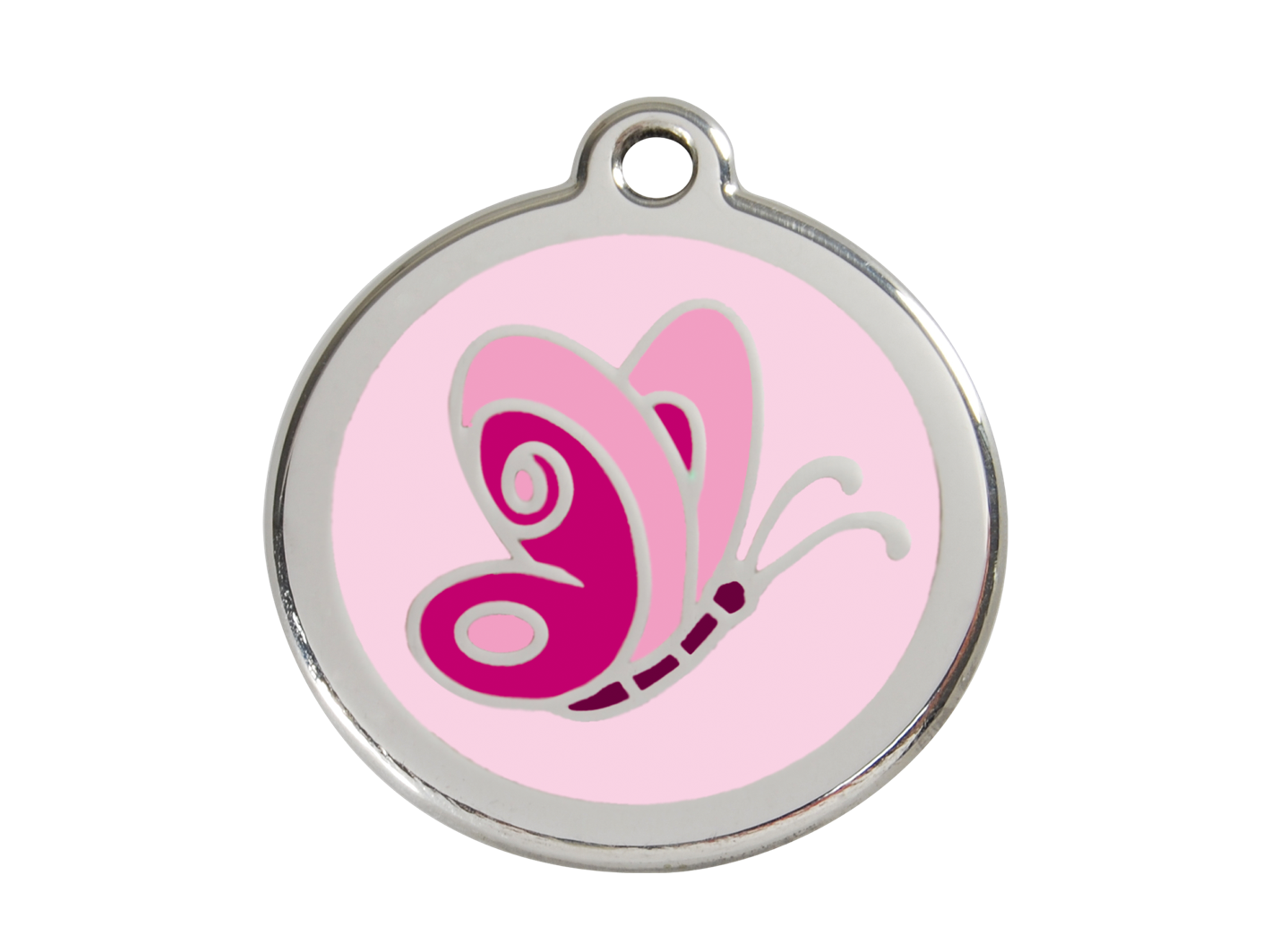 Red Dingo Dog Dog ID Tag made from Stainless Steel/Enamel with Pink Butterfly pattern