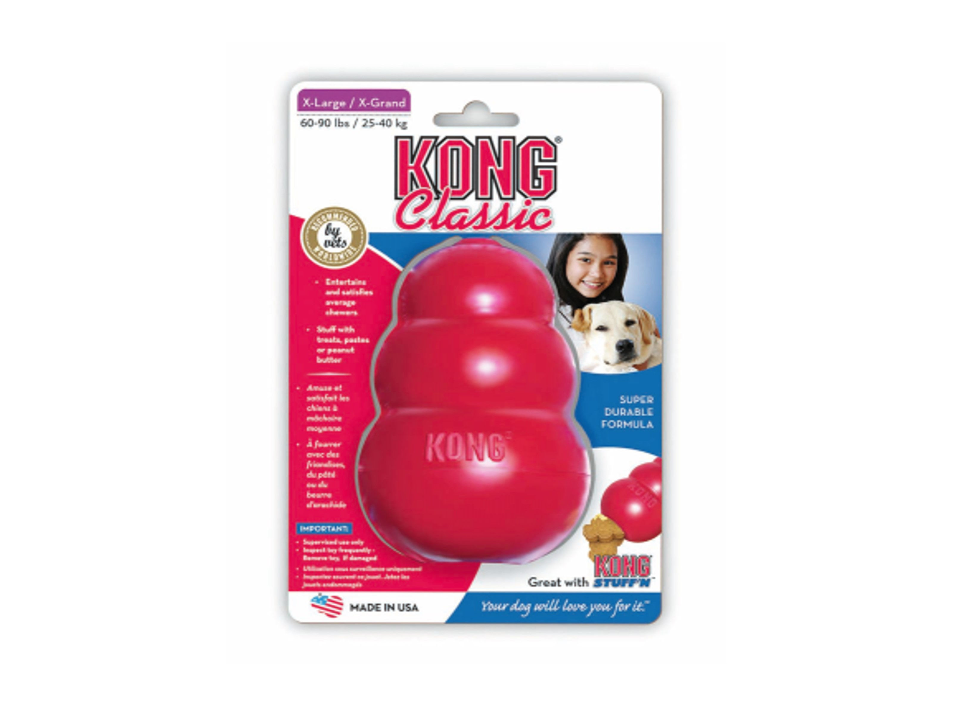 Kong classic toy or slow feeder and treat dispenser.