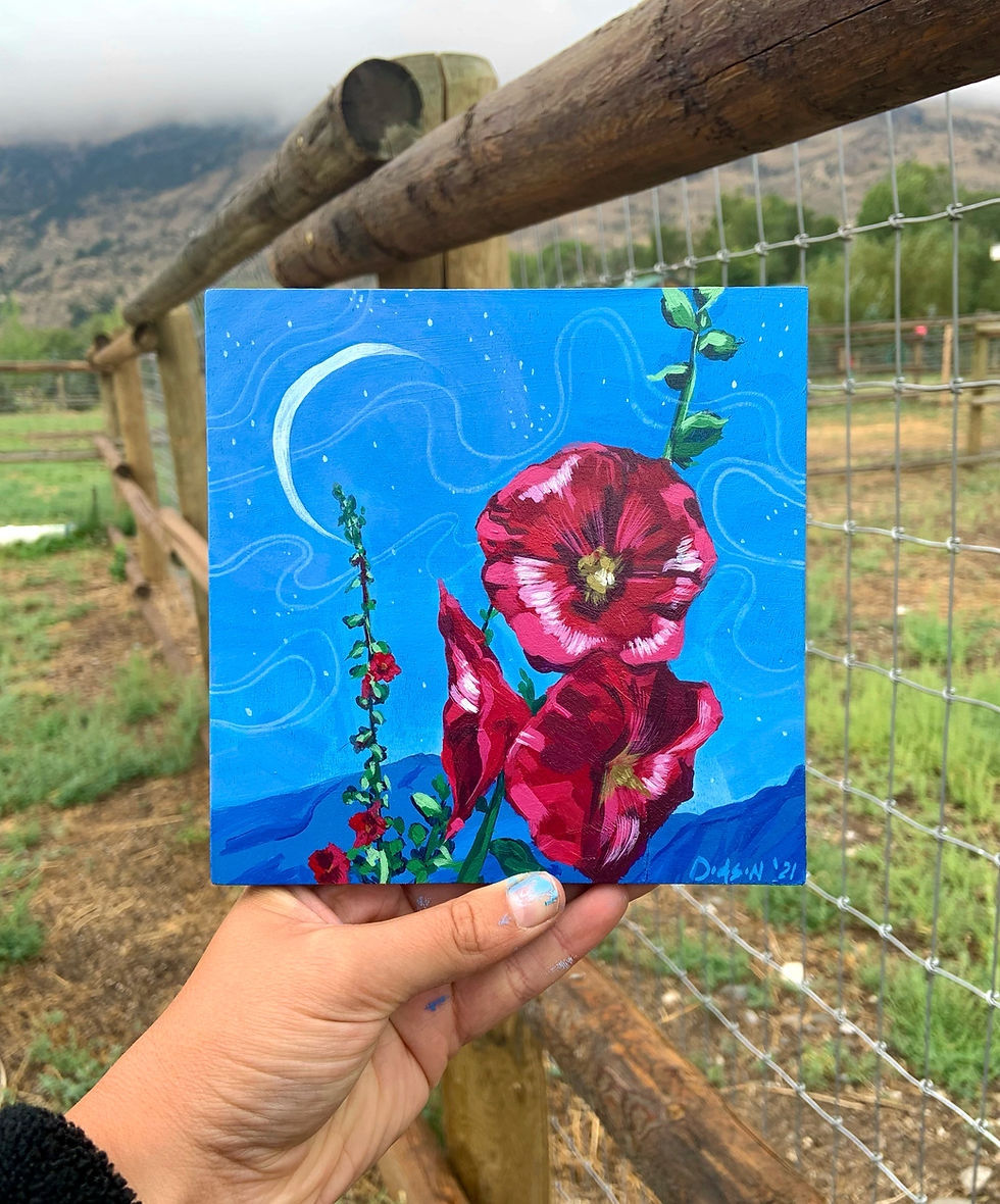 Thumbnail: Hollyhock Dreams Giclée Print 6x9