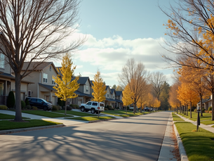 suburban street with fall foliage