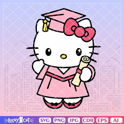 レノックス猫  ( 卒業 ) Graduation Day Kitty Kitty Graduation - Hello Kitty - Layered Vector - Digital Files