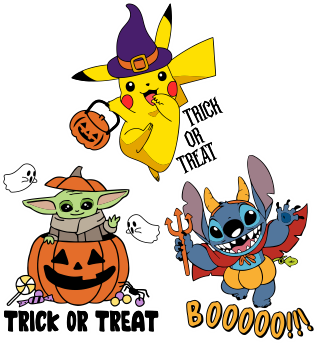 Pikachu / Baby Yoda / Stitch - Halloween - Layered Vector - Digital Files