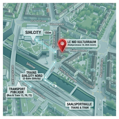Karte Le Nid Kulturraum, Rüdigerstrasse 10, 8045 Zürich