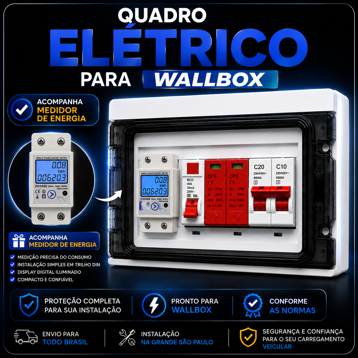 Painel Elétrico P/ Wallbox com Medidor