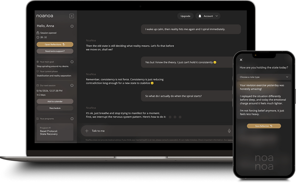 NoaNoa User Interface Overview | AI-Powered Private Manifestation Coaching