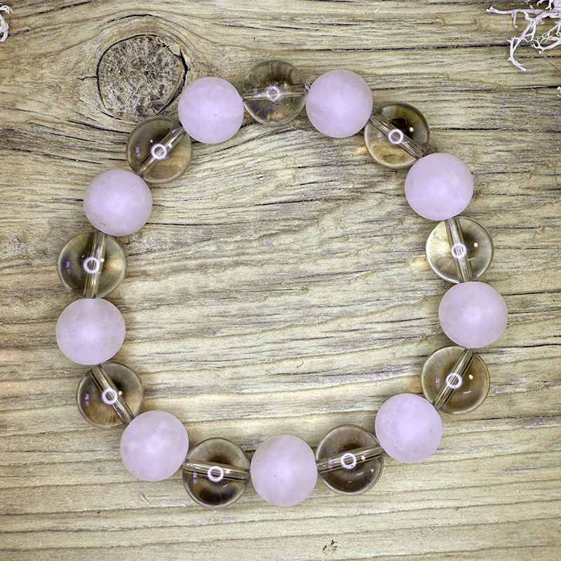 Miniaturbild: Edelstein Armband (Rosenquarz, Rauchquarz)