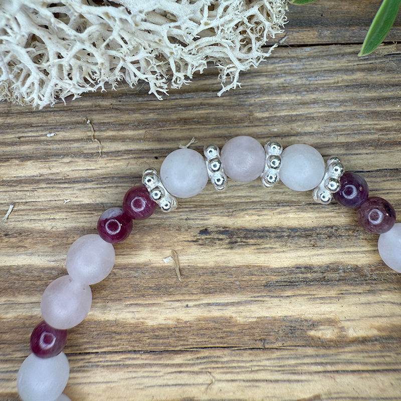 Miniaturbild: Edelstein Armband (Rosenquarz, Violetter Turmalin, Silber)