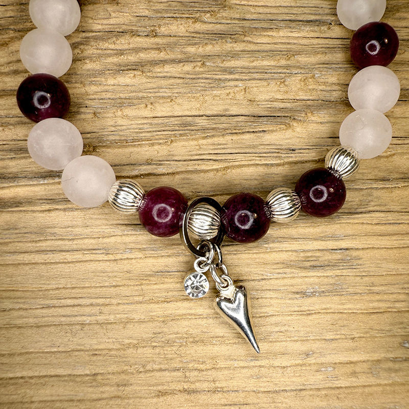 Miniaturbild: Edelstein Armband (Rosenquarz, Roter Granat, Silber, Herz, Zirkonia)