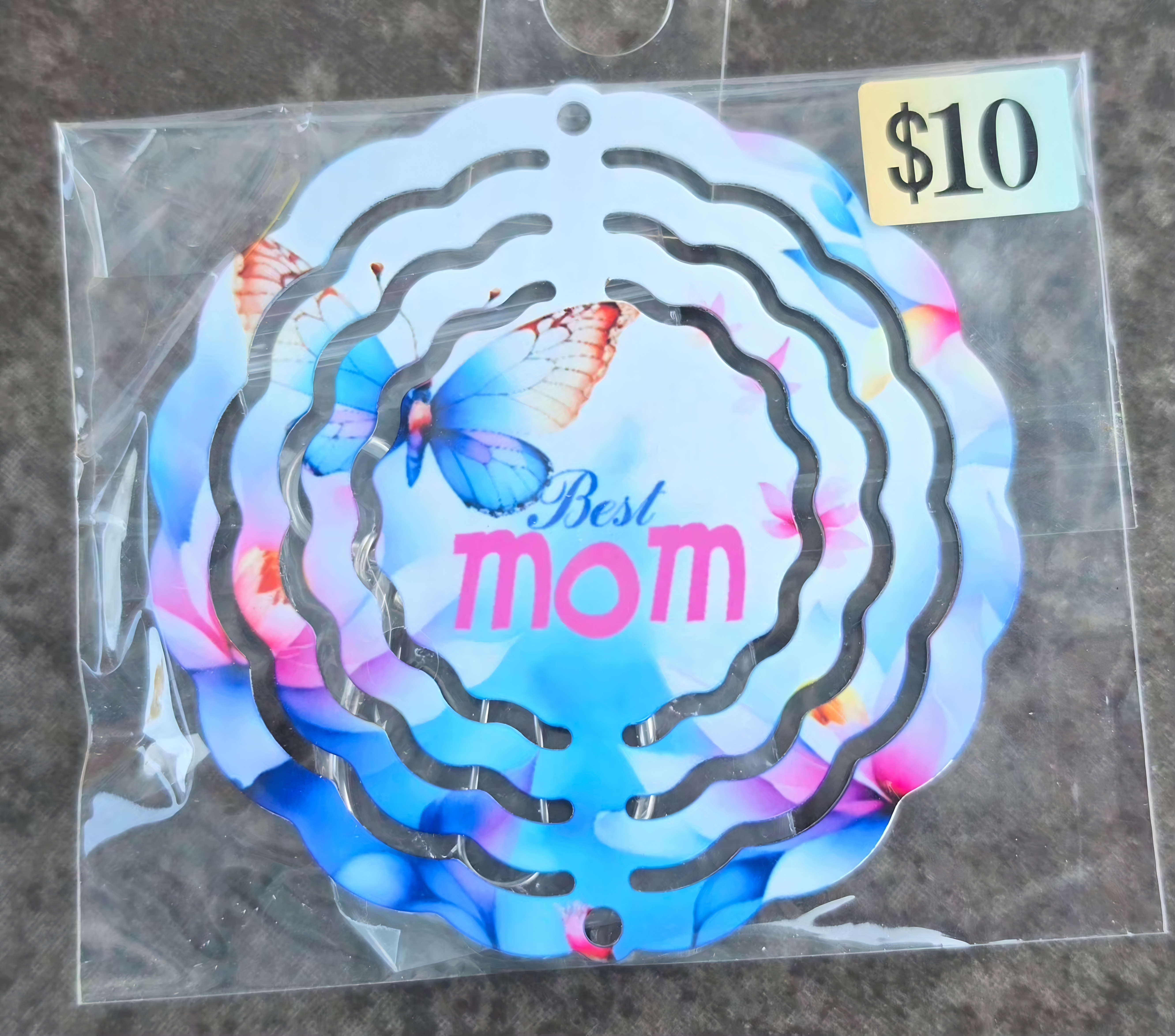 Best Mom Butterfly 3" Mini Wind Spinner with Crystal Tail