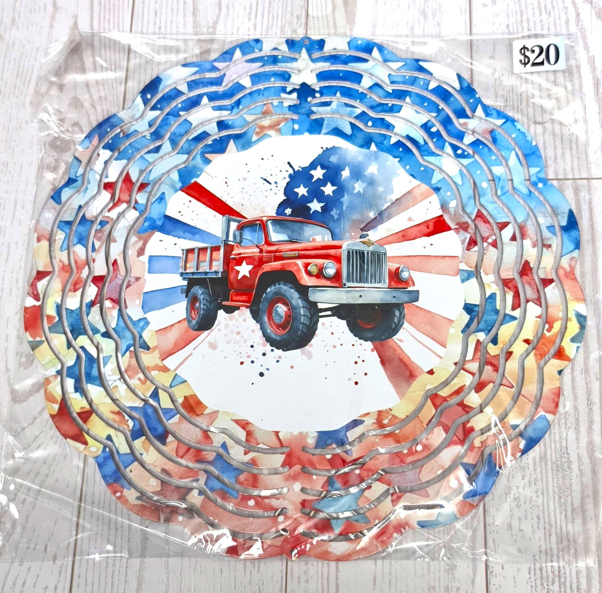 American Pride Vintage Red Truck – 8-Inch Metal Wind Spinner