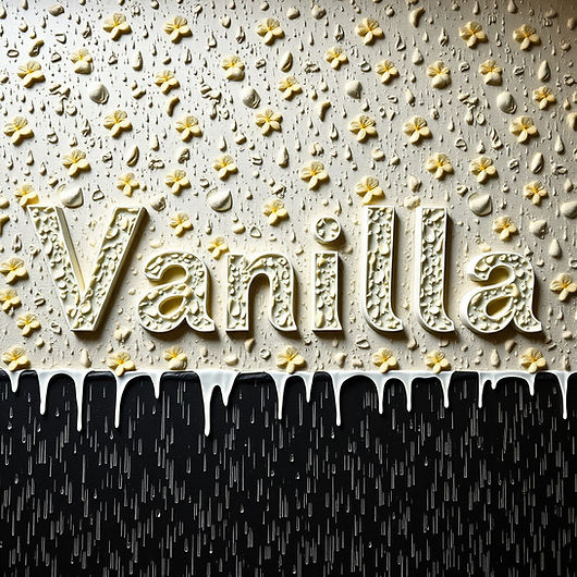 multiple single rain drops and the word vanilla covered all over a wall looking like a ste