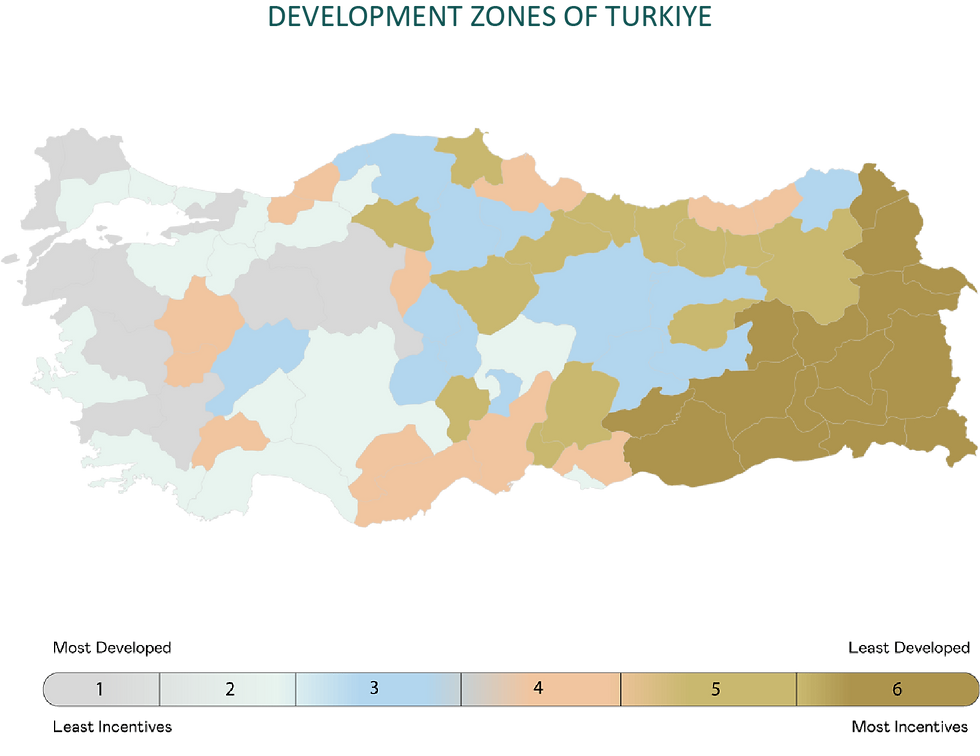 A map of development zones in turkey for investment