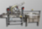 ABA-M495 is a conveyor with lid dropper, roller lid press, and rotary outfeed table