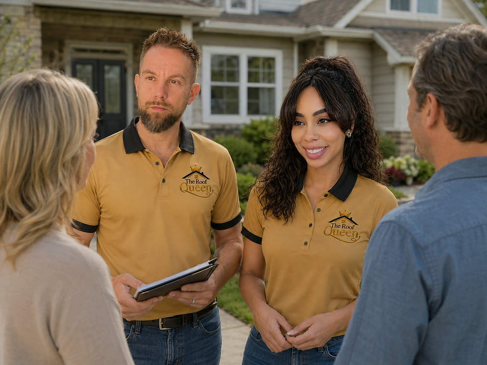he Roof Queen roofing team working on a residential roof in Metro Atlanta