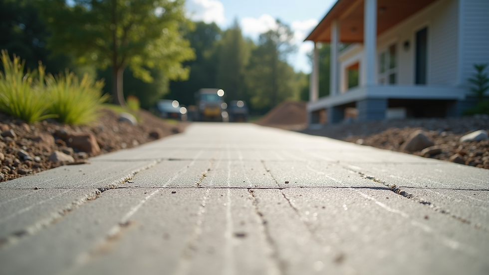 High angle view of a concrete driveway under construction