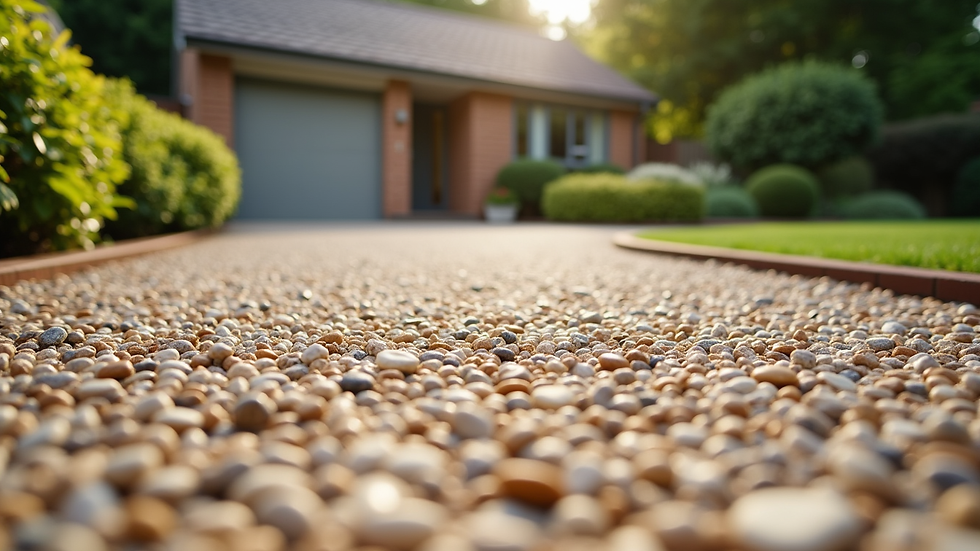 Close-up view of a resin bound driveway with natural stone aggregates