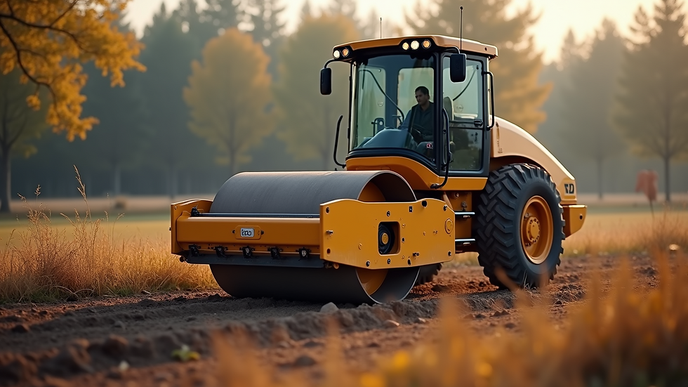 Close-up view of intelligent compaction roller with sensor display