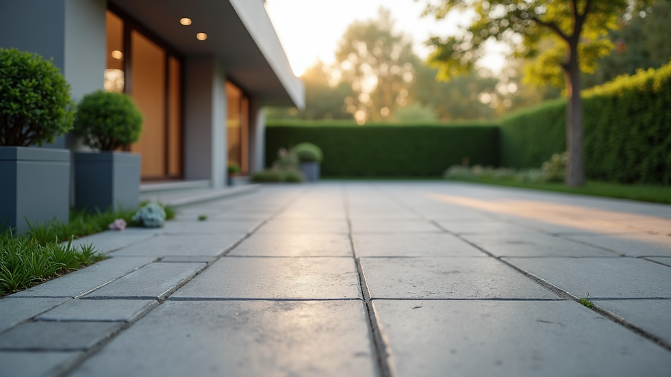 Eye-level view of a modern driveway with premium stone paving