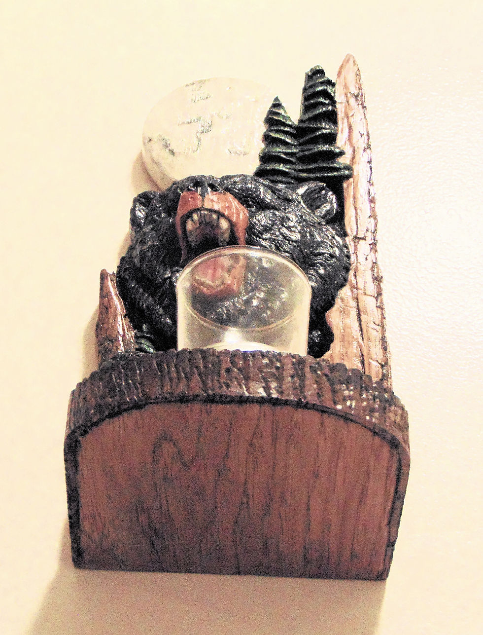 Thumbnail: Carved black bear wall sconce bottom view