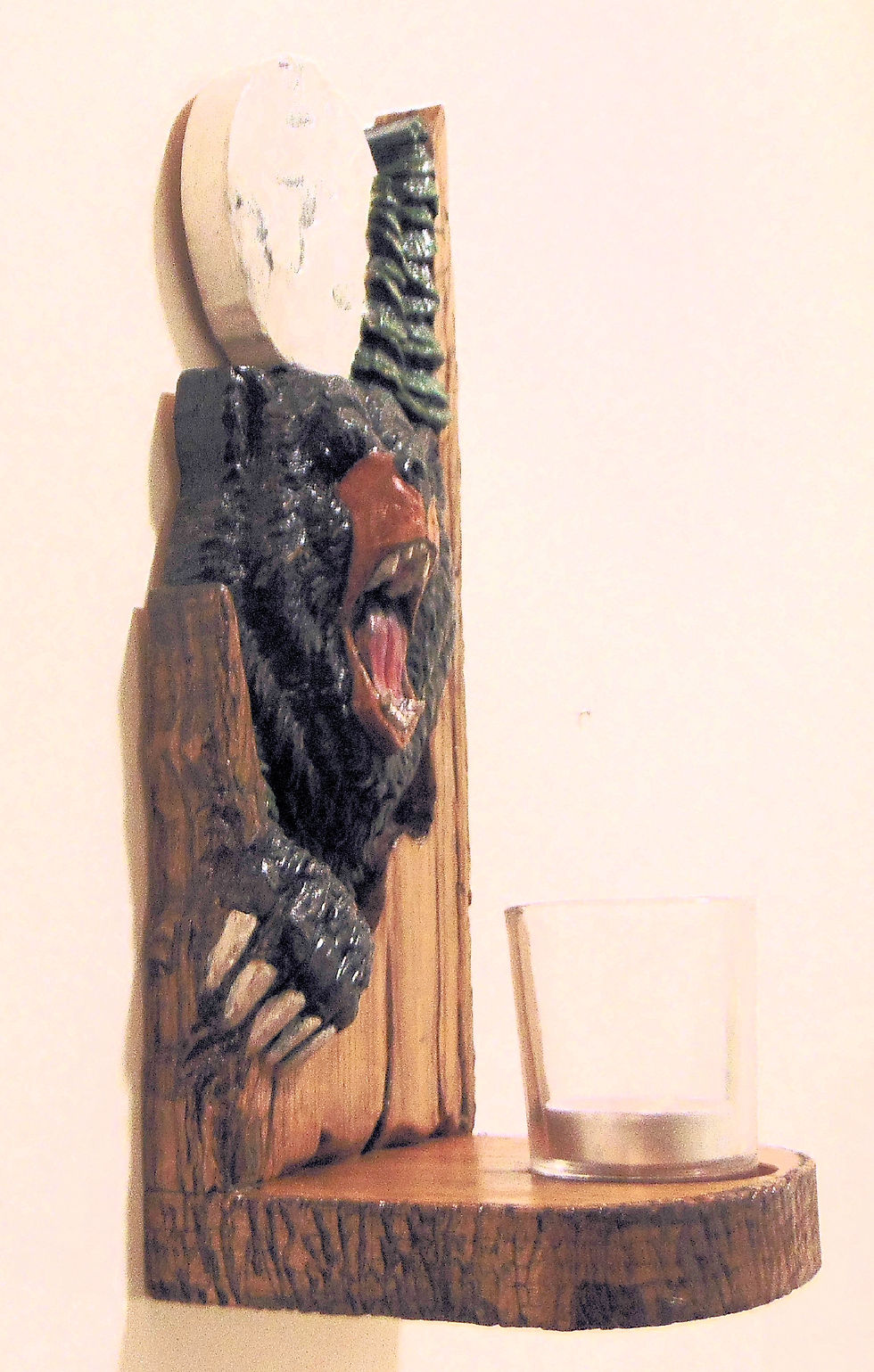 Thumbnail: Carved black bear wall sconce left side view