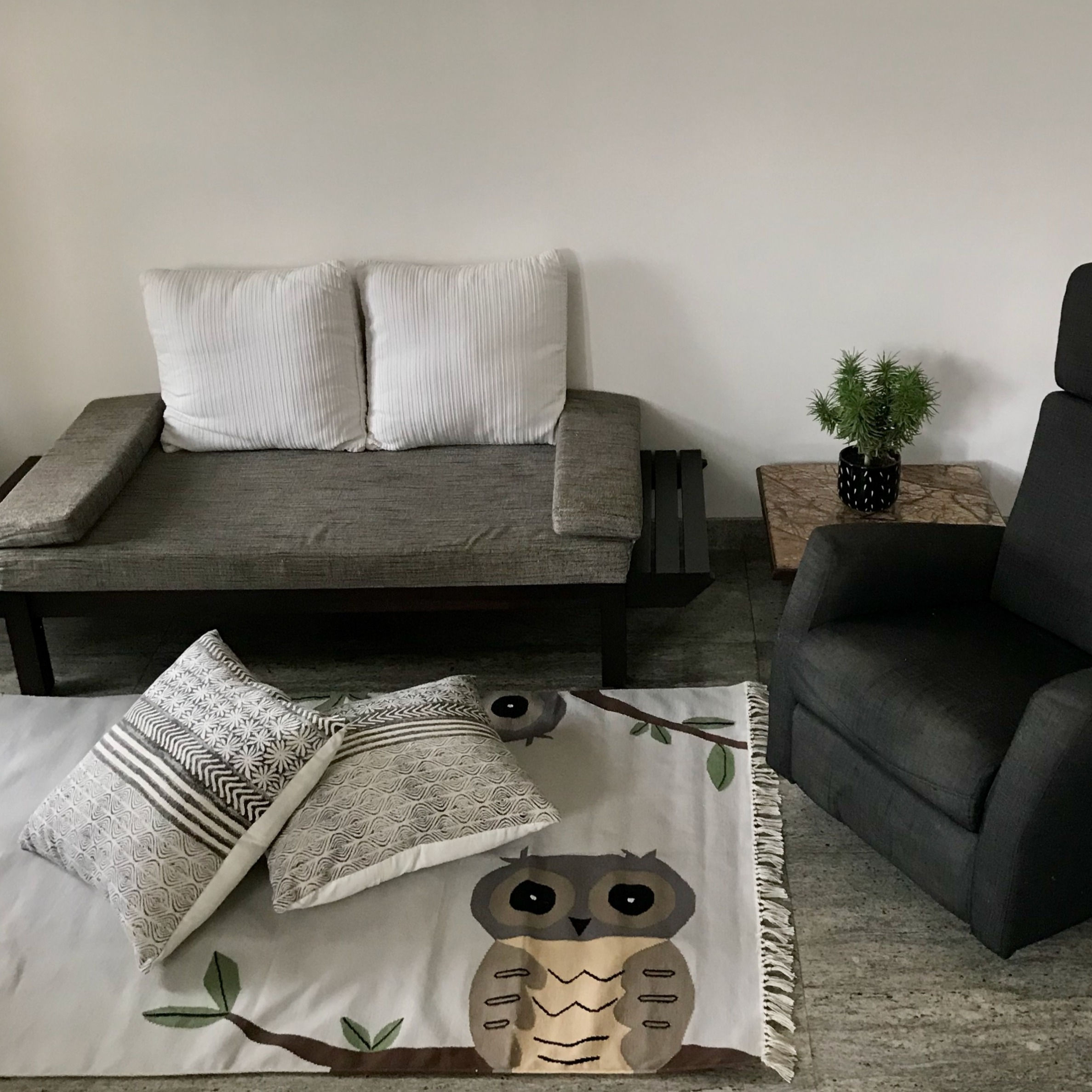 Owl: Handwoven cotton dhurrie