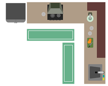 A picture depicting dhurrie carpets used in the kitchen as runners.