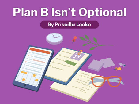 A graphic of a tablet, notepad, and various tools used for planning and working. The text "Plan B Isn't Optional" is above the graphic.